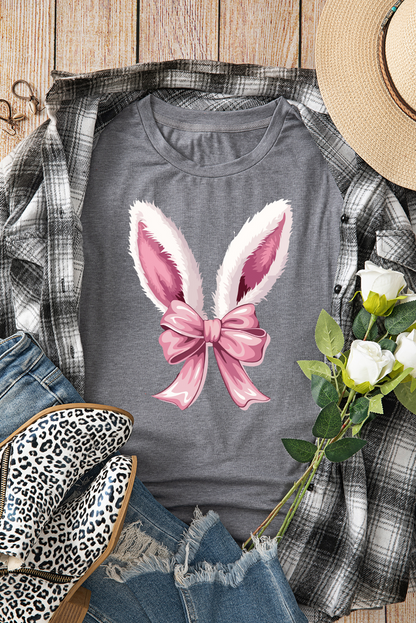 Easter Bunny Ear Bow Graphic Casual Spring T Shirt