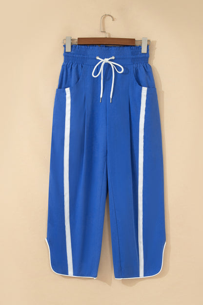 Game Day Side Stripe Drawstring Cropped Wide Leg Pants
