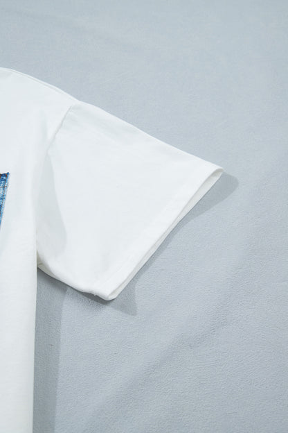 Pocket Tee Women Contrast Denim Pocket Casual T Shirt