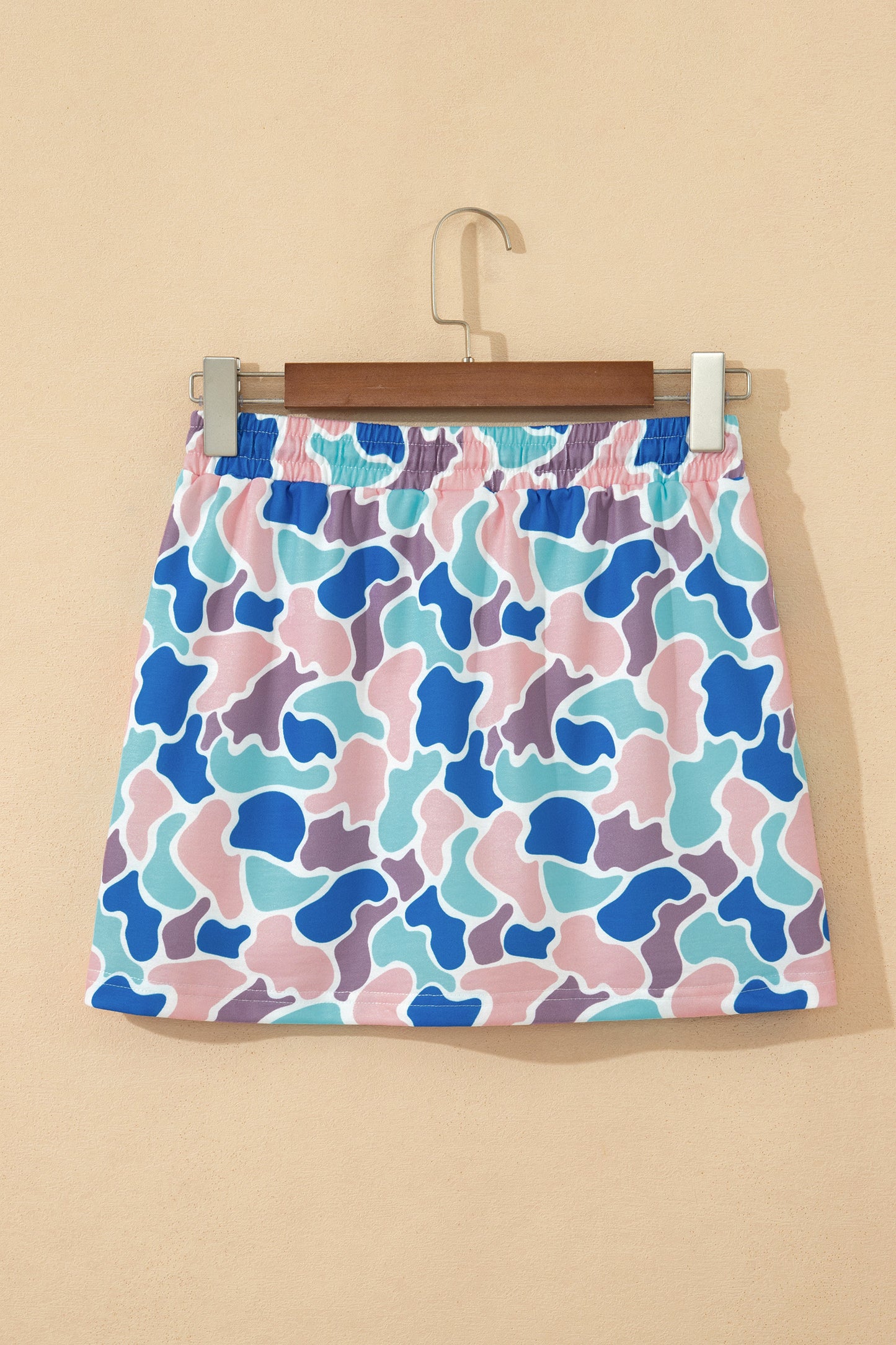 Khaki Western Camo Print Drawstring Mini Skort with Pockets