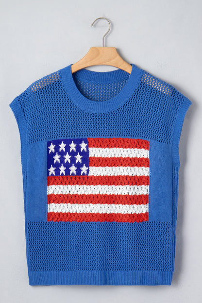 American Flag Knit Sweater Vest Patriotic Summer Top