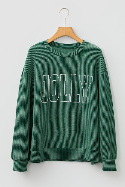Corduroy MERRY Letter Christmas Pullover Sweatshirt