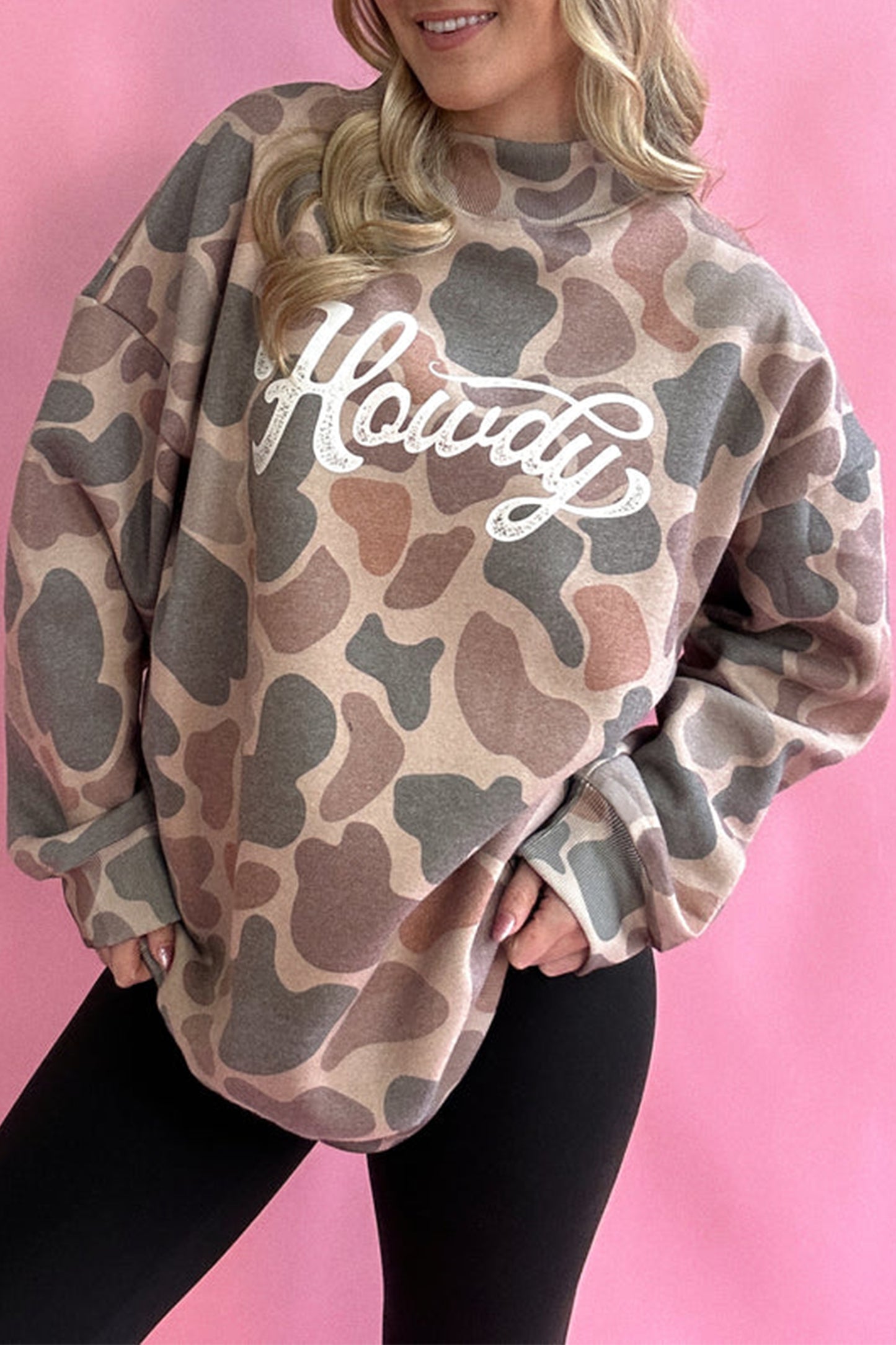 Western Camo Howdy Oversized Pullover Sweatshirt Women