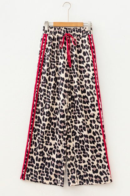 Leopard Print Tie Waist Wide Leg Lounge Pants Women
