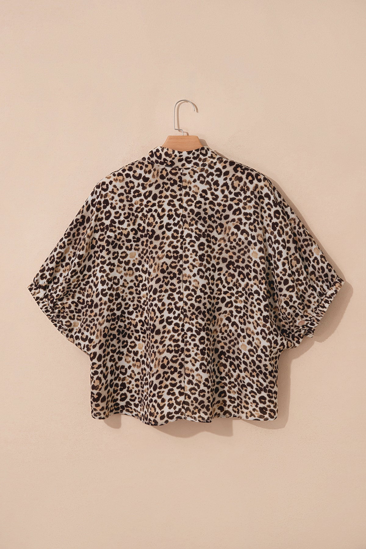 Leopard Print V Neck Contrast Trim Puff Sleeve Blouse