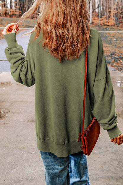 Khaki Drop Shoulder Ribbed Trim Oversized Sweatshirt