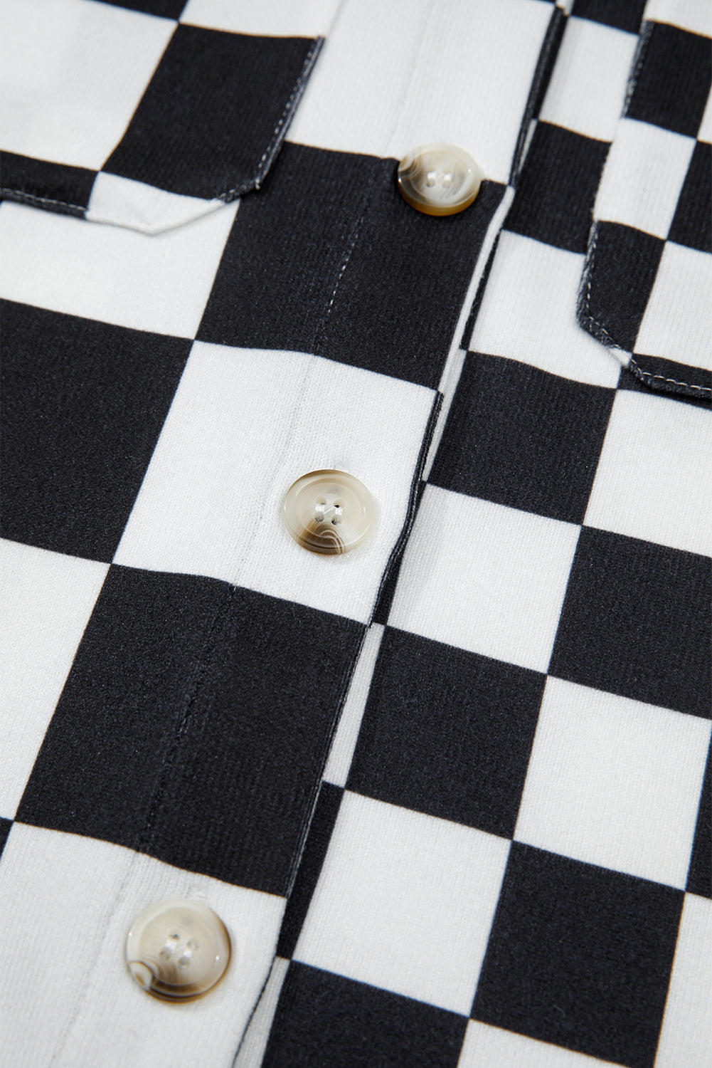 Checkerboard Print Flap Pocket Button Front Shacket