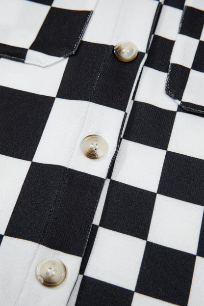 Checkerboard Print Flap Pocket Button Front Shacket