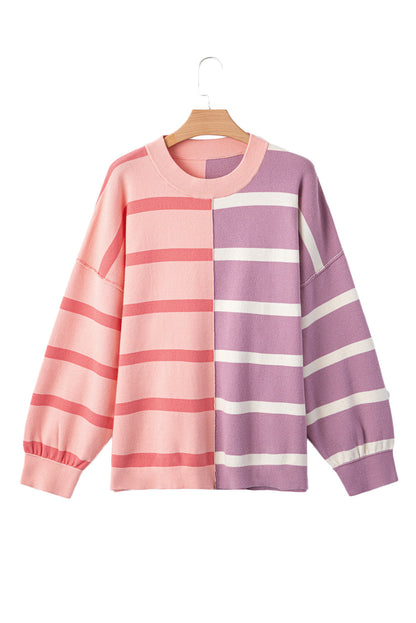 Neutral Colorblock Knit Sweater – Oversized Fit Pullover