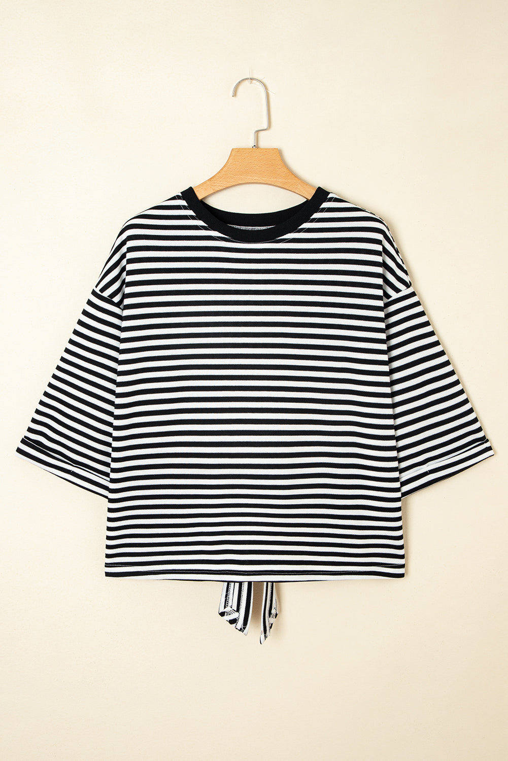 Red Stripe Bow Cutout Back Drop Shoulder Loose Tee