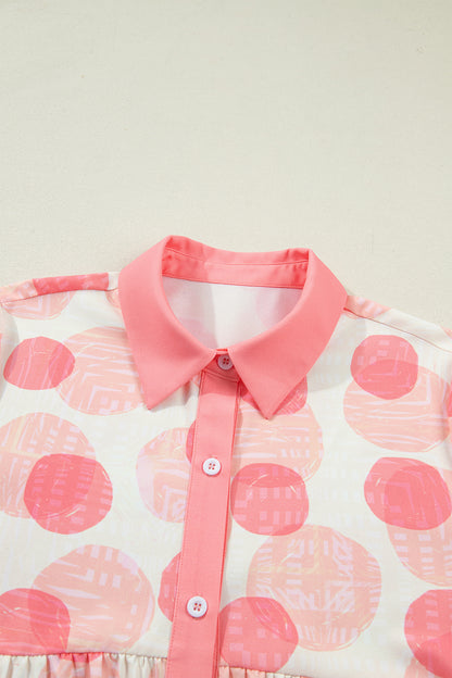 Abstract Dot Print Babydoll Top Women Ruffle Sleeve