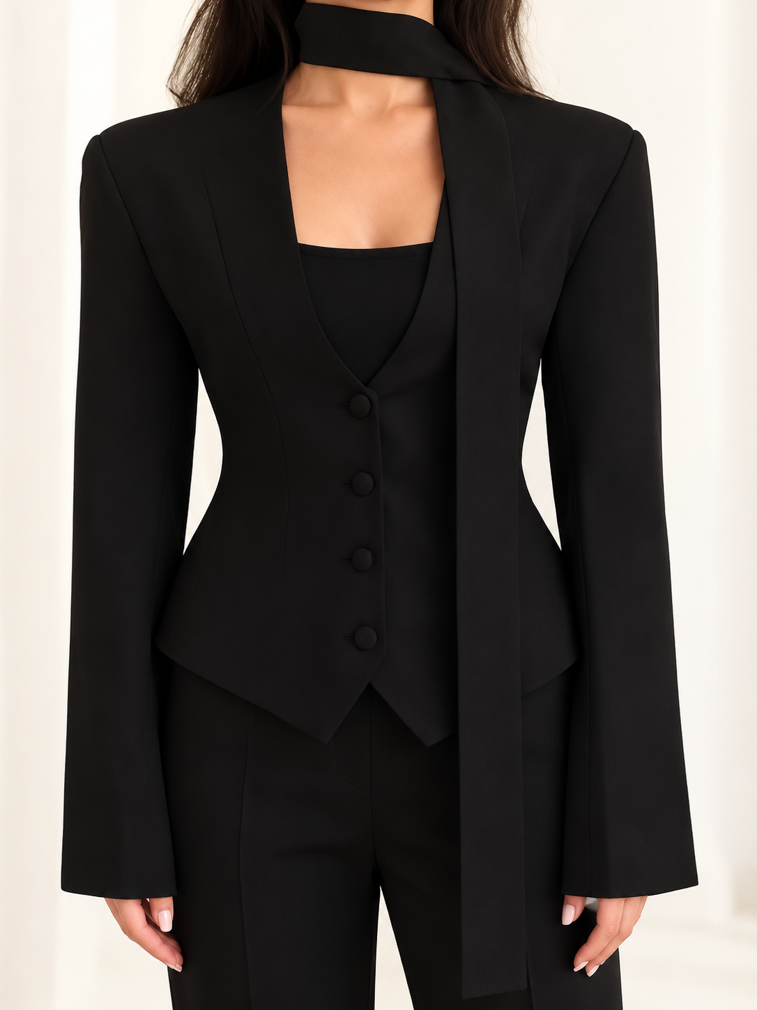 Women's Scarf Neck Bell Sleeve Slim Blazer