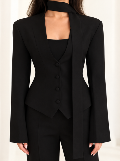 Women's Scarf Neck Bell Sleeve Slim Blazer