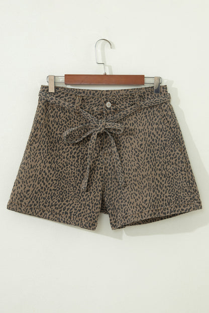 Leopard Print High Waist Loose Denim Shorts