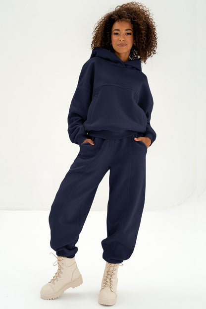 Gray Solid Exposed Seams Hoodie and Joggers Activewear Set
