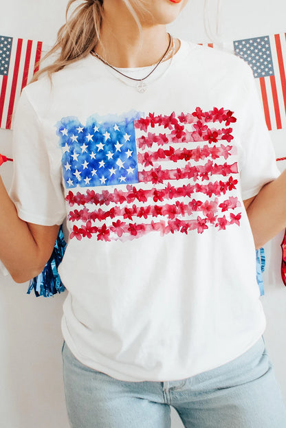 USA Floral Flag Tee Independence Day Patriotic Top