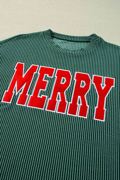Evergreen Corded MERRY Graphic Long Sleeve Lounge Set