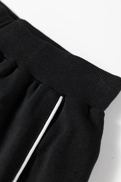 Contrast Piping Crewneck Pullover and Mini Skirt Set