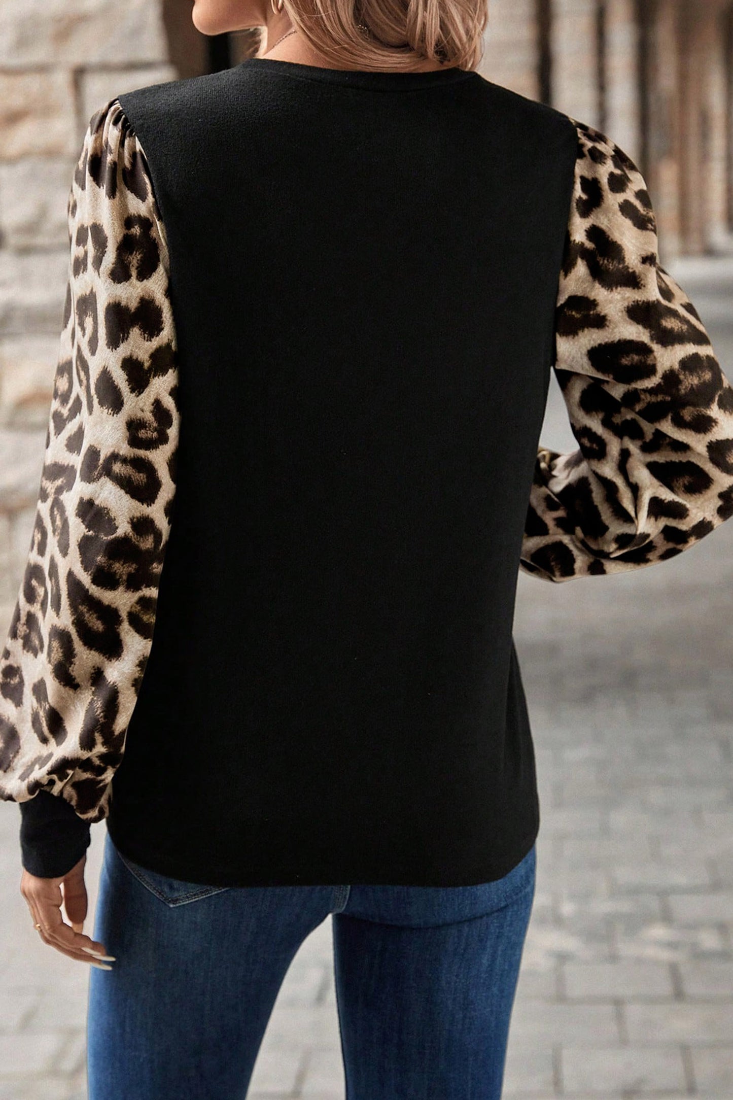 Halloween Pumpkin Graphic Leopard Sleeve Knit Top