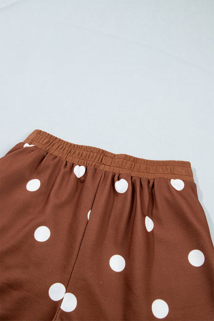 Brown Polka Dot Sweatshirt Skort Two Piece Set