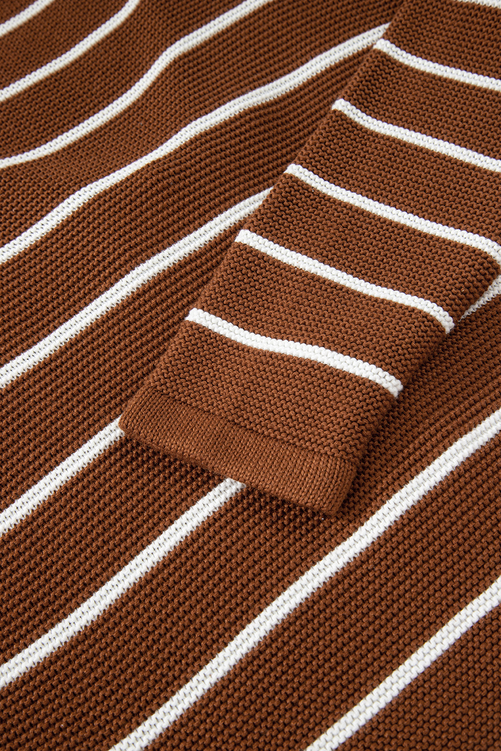 Chestnut Striped Knit Tie Front V Neck Cardigan Sweater