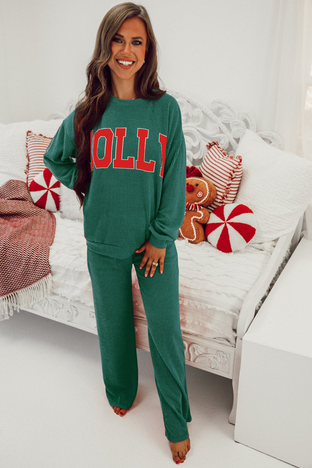 JOLLY Ribbed Knit Long Sleeve Top and Pants Set