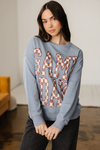 Game Day Checkered Graphic Oversized Crewneck Sweatshirt