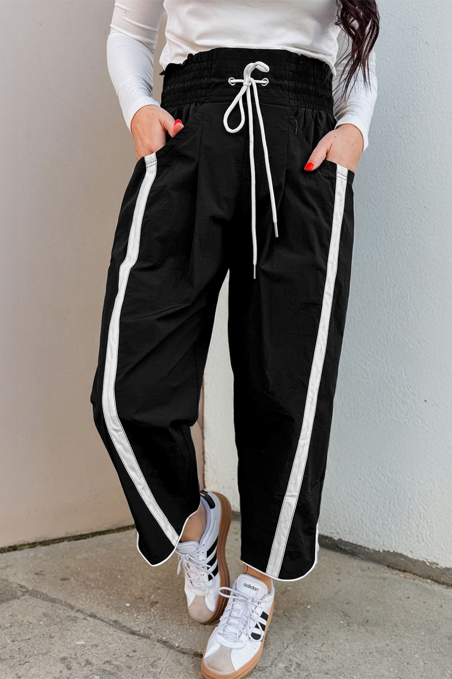 Game Day Side Stripe Drawstring Cropped Wide Leg Pants