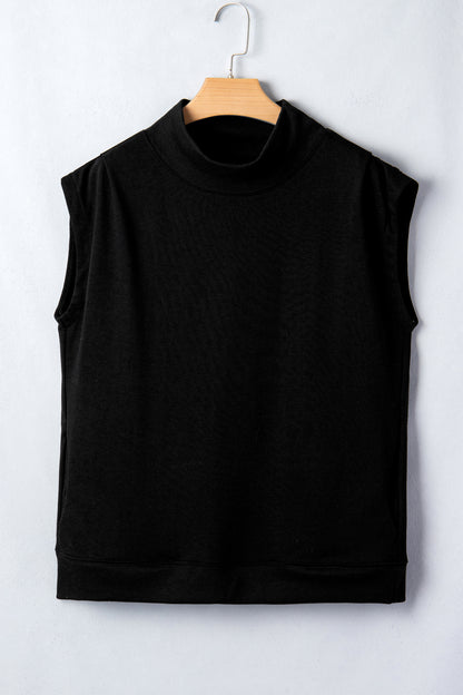 High Neck Cap Sleeve Loose Casual Top
