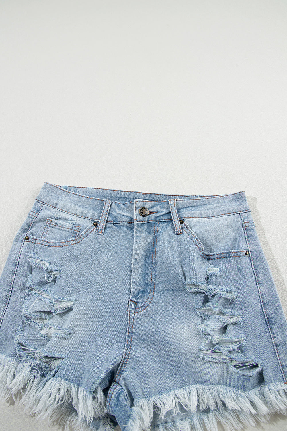 Light Wash High Waisted Distressed Denim Shorts