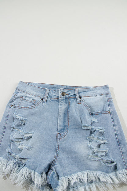Light Wash High Waisted Distressed Denim Shorts