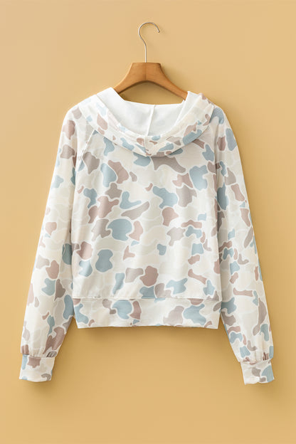 Camo Print Hooded Pullover Long Sleeve Casual Top