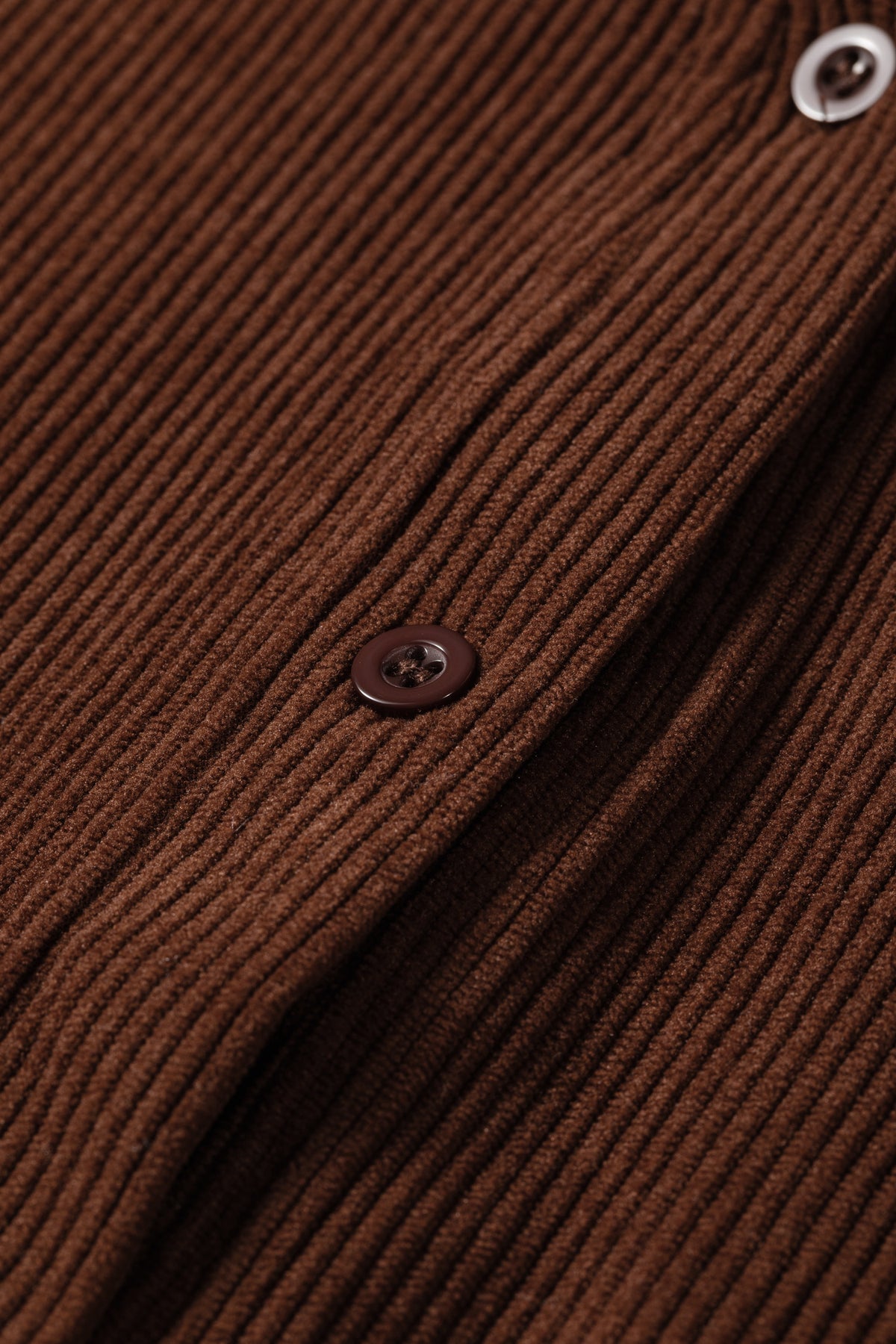 Coffee Corduroy Ruffle V Neck Button Shacket