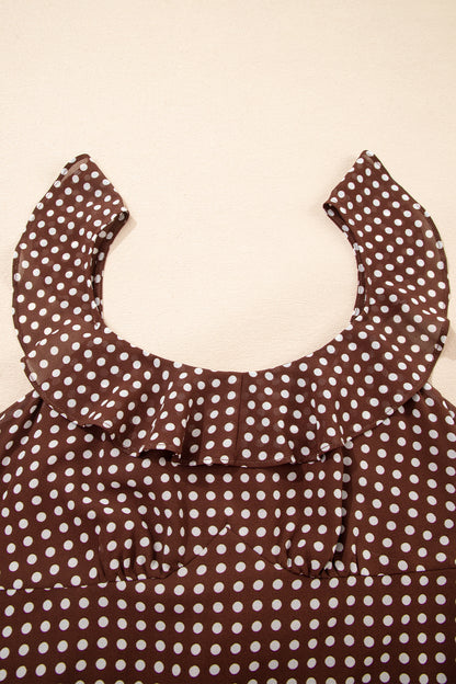 Brown Polka Dot Ruffle Tiered Square Neck Maxi Dress
