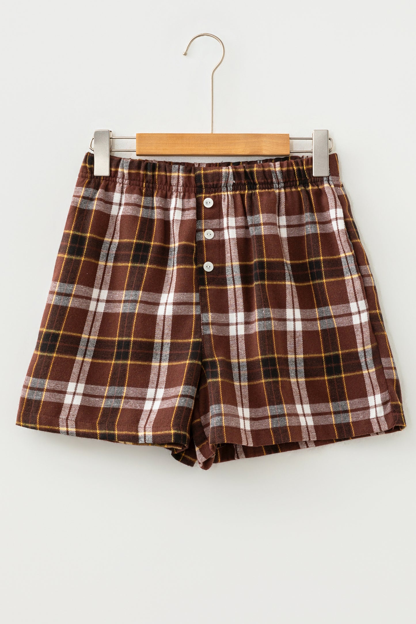 Brown Plaid High Waist Pull On Shorts