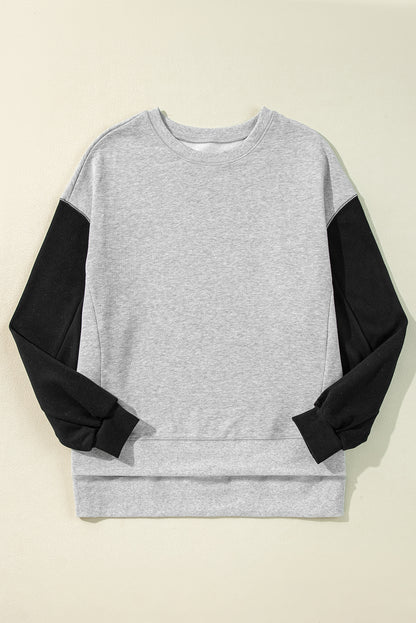 Two Tone Patchwork Drop Shoulder Pullover Sweatshirt