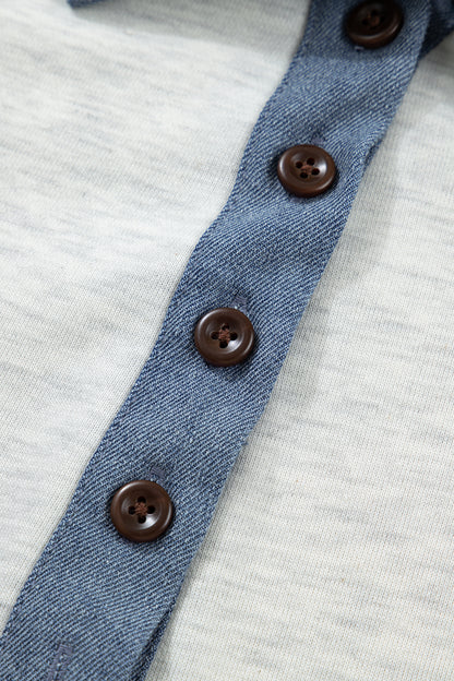 Color Block Polo Henley Button Short Sleeve Casual Top