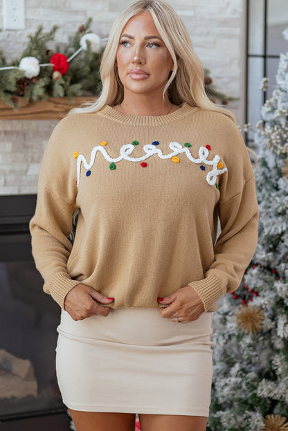 Merry Christmas Dolman Sleeve Sweater with Colorful Dots