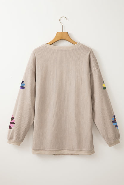 Sequined Turkey Corded Oversized Thanksgiving Sweatshirt