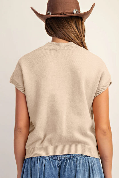 Western Horseshoe Knit Top Mock Neck Sweater Vest