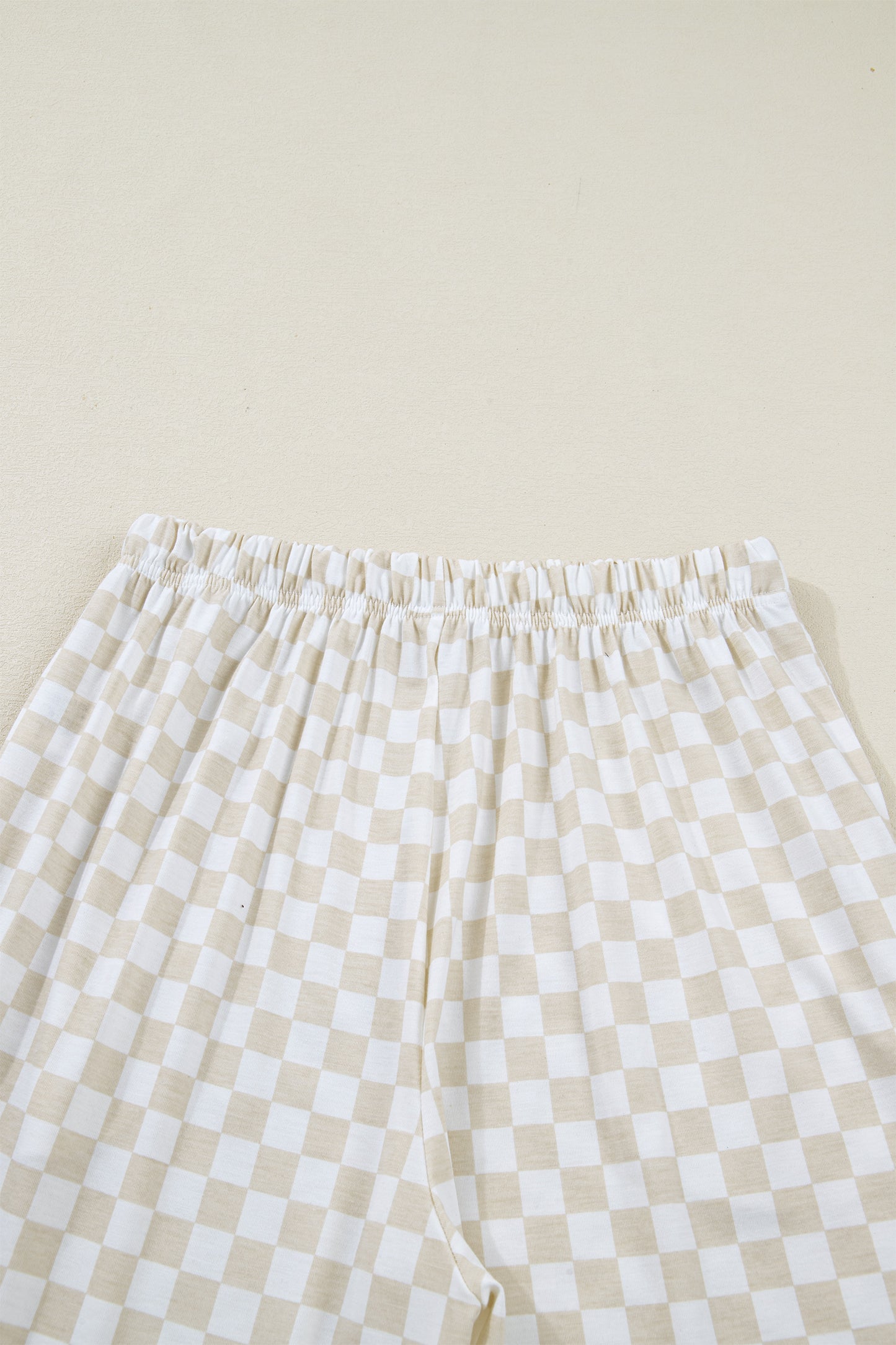 Khaki Checkered Short Sleeve Tee and Wide Leg Pant Set