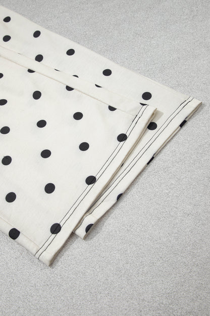 Polka Dot Puff Sleeve Wide Leg Two Piece Pants Set