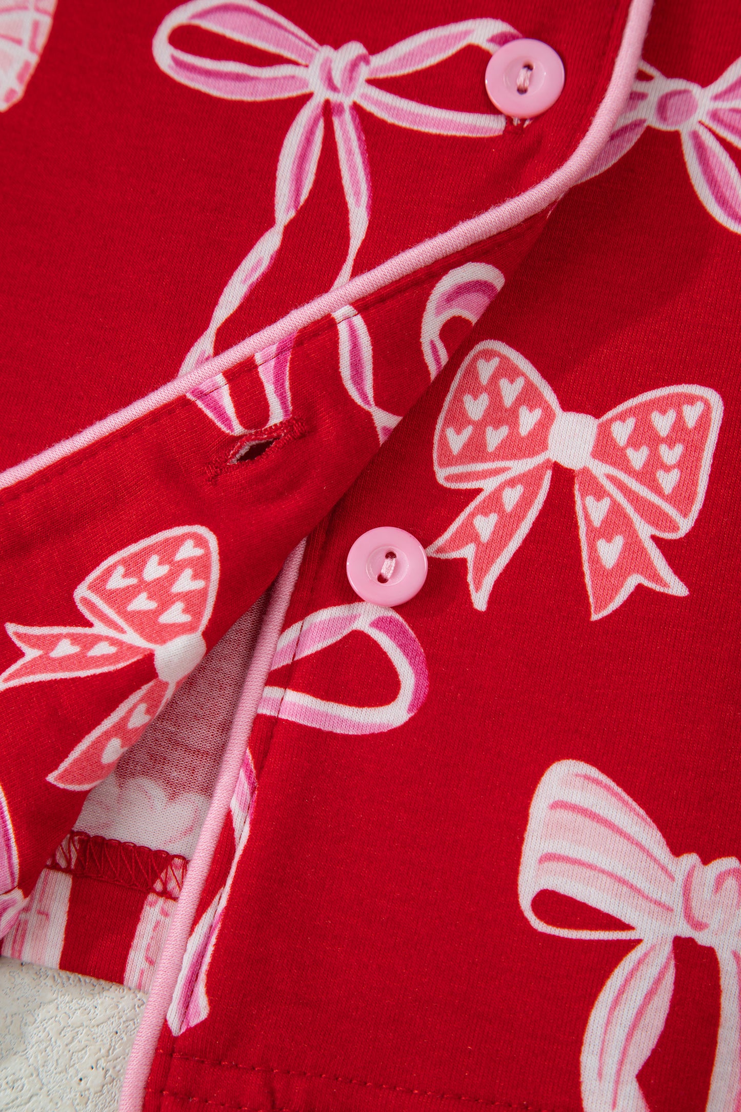 Valentine Red Bow Print Ruffle Pajama Shorts Set for Women