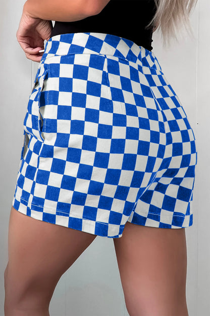 Checkered Print Overlap Denim Skort Mini Shorts