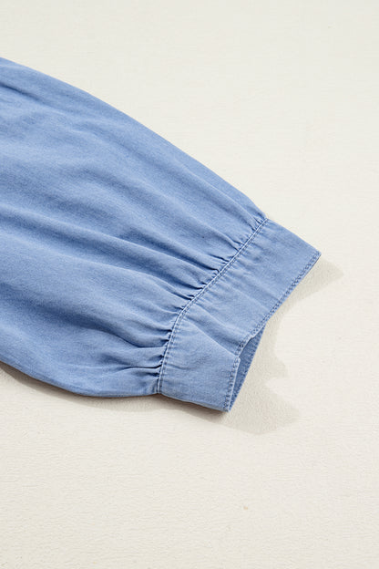 Washed Chambray Drop Shoulder Bracelet Sleeve Shirt