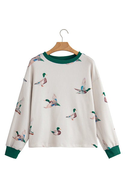 Duck Ribbed Top Western Colorblock Long Sleeve