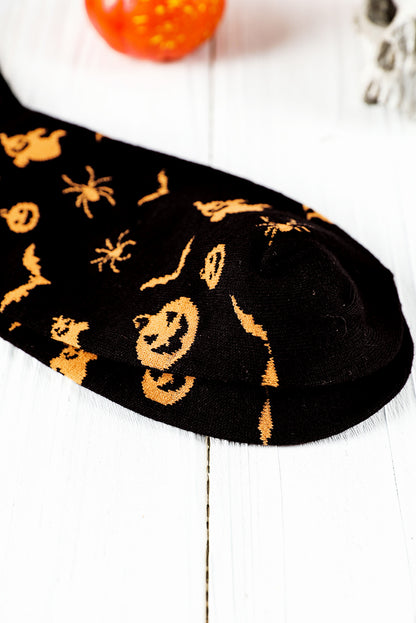 Black Halloween Pumpkin Ghost Bat Print Cotton Socks