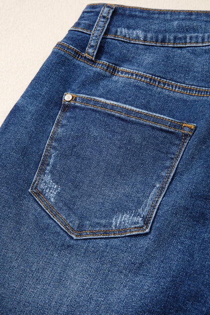 Sail Blue High-Waist Distressed Raw Hem Denim Shorts