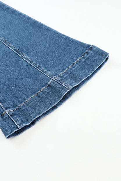 High Waist Flare Jeans with Contrast Seams & Pockets