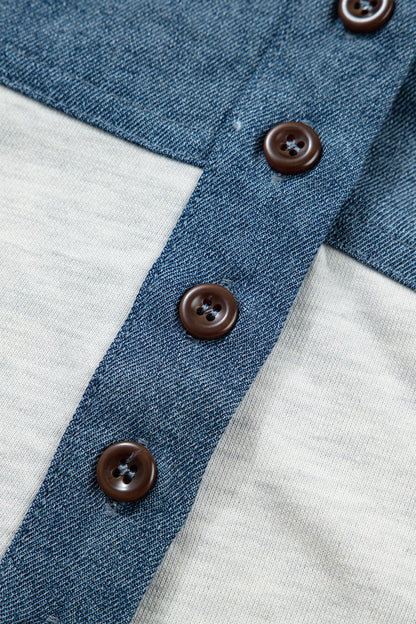 Color Block Polo Henley Short Sleeve Casual Top